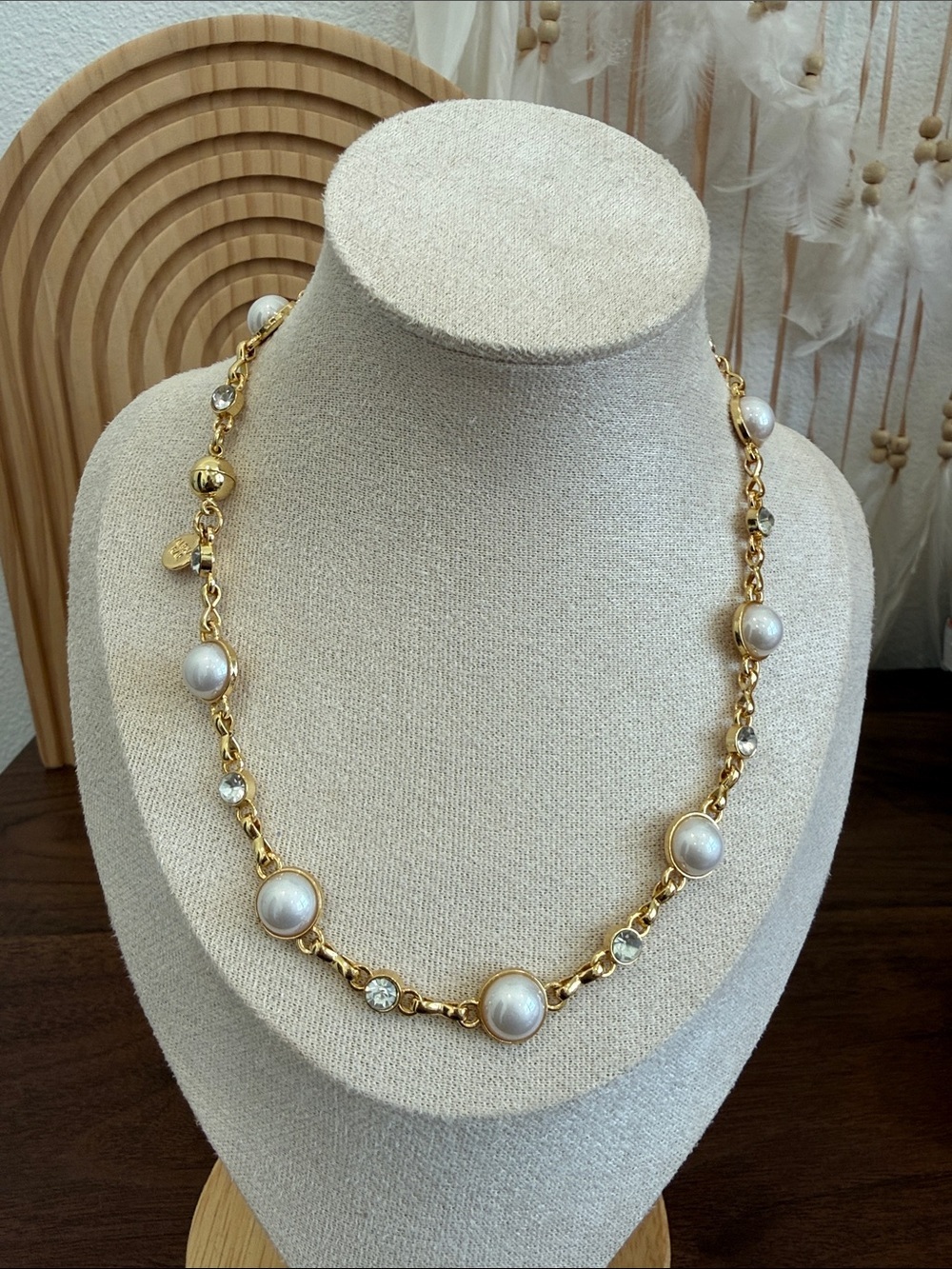 By Alexa Rae Gold Pearl Station Necklace - Elegant Women’s Jewelry